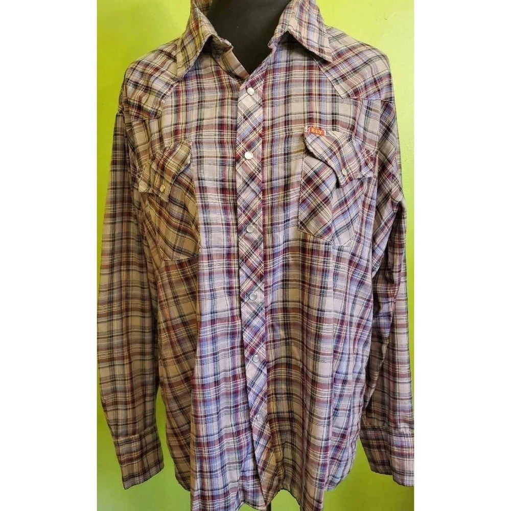 Vintage Ely Plains Men's XL Pearl Snap Western Shirt Plaid 17 1/2 35 Cowboy